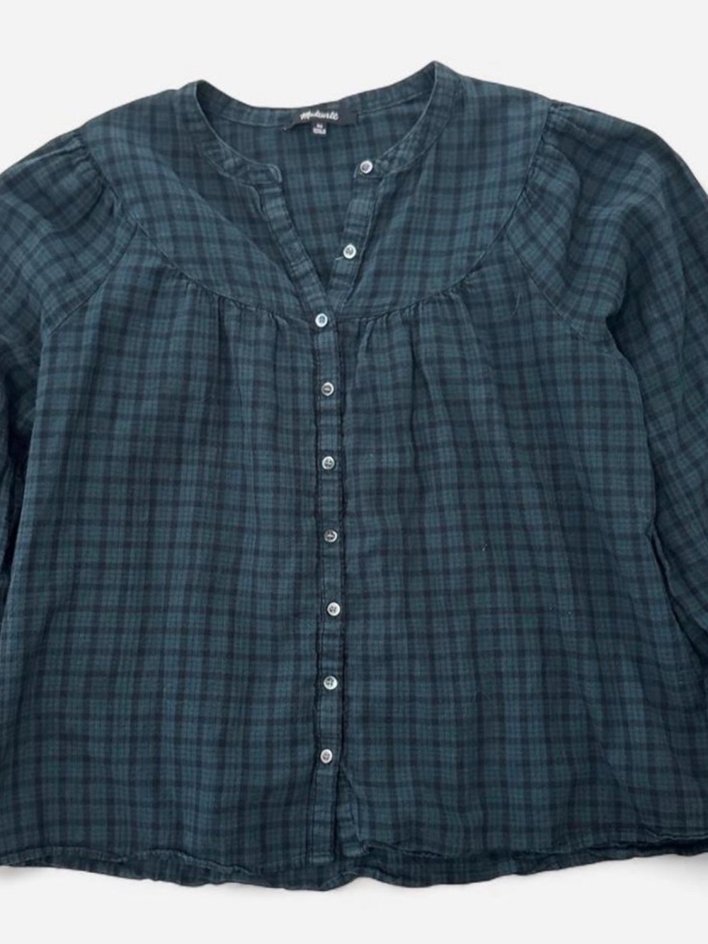 Madewell Plaid Balloon-Sleeve Peasant Top 🌲✨